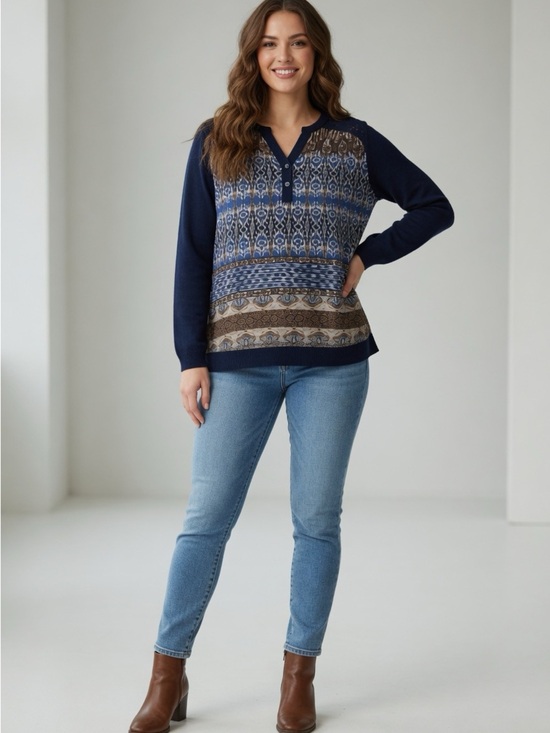 Db Established 1962 Tops - DB Navy Blue Patterned Women's Top Size Medium